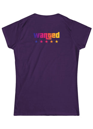 Miami Nights Women's Tee — Retro Sunset Palm Beach Graphic Tee ("WANTED" Back)