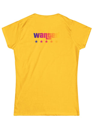 Miami Nights Women's Tee — Retro Sunset Palm Beach Graphic Tee ("WANTED" Back)