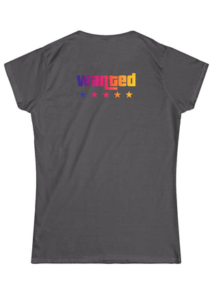 Miami Nights Women's Tee — Retro Sunset Palm Beach Graphic Tee ("WANTED" Back)