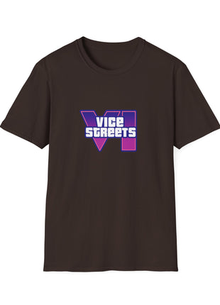 T-Shirt — 'Vice Streets' Retro Logo Front & 'Wanted' Rainbow Stars Back