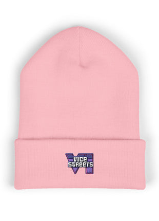 Embroidered 'Vice Streets' Cuffed Beanie – Retro Vaporwave Knit Hat
