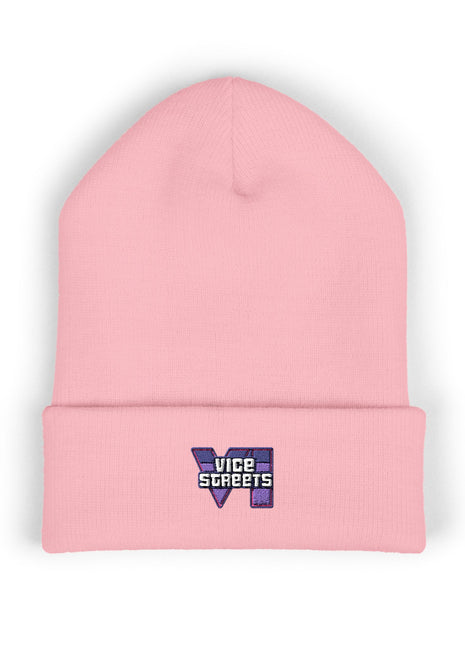 Embroidered 'Vice Streets' Cuffed Beanie – Retro Vaporwave Knit Hat