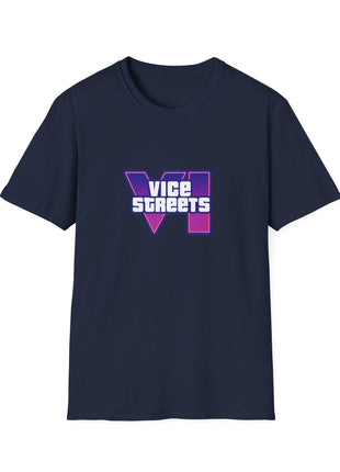 T-Shirt — 'Vice Streets' Retro Logo Front & 'Wanted' Rainbow Stars Back