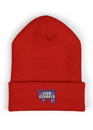 Embroidered 'The Streets' Logo Cuffed Beanie — Retro Purple Graphic Knit Hat