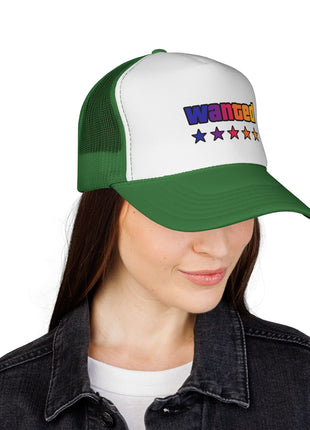 Trucker Cap — "Wanted" Retro Rainbow Stars Hat