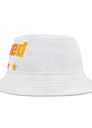 Wanted Rainbow Stars Bucket Hat — Retro Bold Text Sun Hat