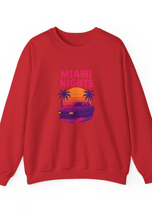 Miami Nights Sweatshirt — Retro Palm Beach Sunset Crewneck (’Wanted’ Back Graphic)
