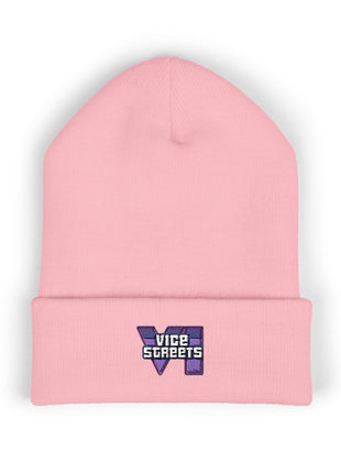 Embroidered 'The Streets' Logo Cuffed Beanie — Retro Purple Graphic Knit Hat