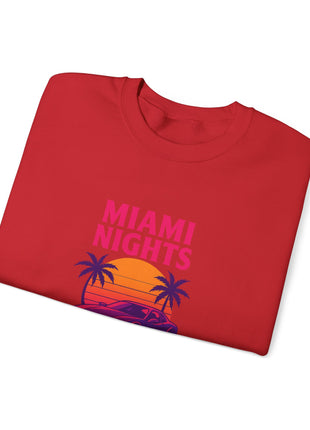Miami Nights Sweatshirt — Retro Palm Beach Sunset Crewneck (’Wanted’ Back Graphic)