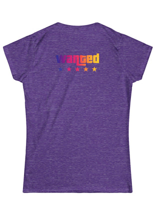Miami Nights Women's Tee — Retro Sunset Palm Beach Graphic Tee ("WANTED" Back)
