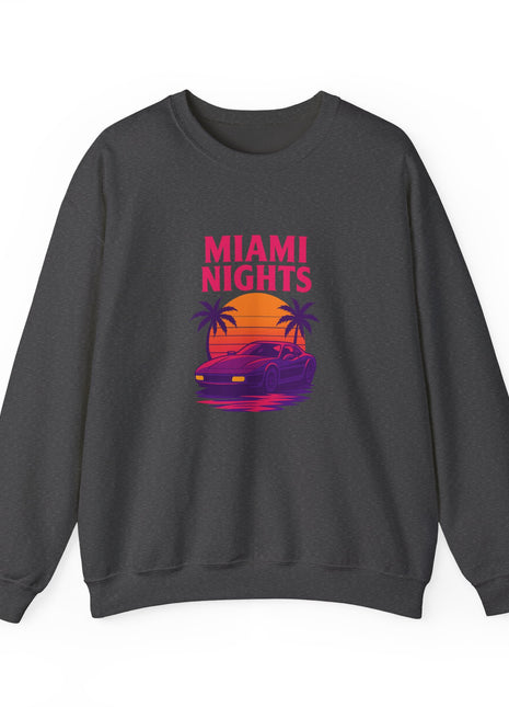 Miami Nights Sweatshirt — Retro Palm Beach Sunset Crewneck (’Wanted’ Back Graphic)
