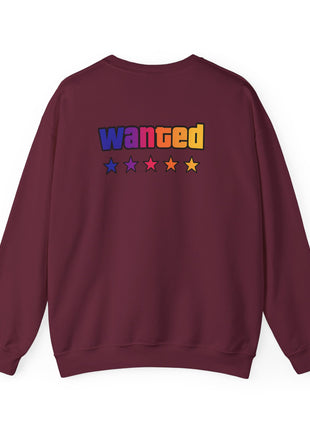 Miami Nights Sweatshirt — Retro Palm Beach Sunset Crewneck (’Wanted’ Back Graphic)