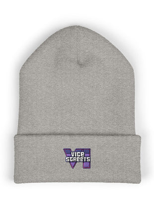 Embroidered 'Vice Streets' Cuffed Beanie – Retro Vaporwave Knit Hat