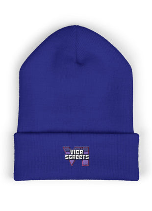 Embroidered 'Vice Streets' Cuffed Beanie – Retro Vaporwave Knit Hat