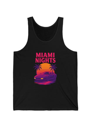 Miami Nights Tank Top — Retro Sunset Car Graphic "Miami Nights" Beach Vest