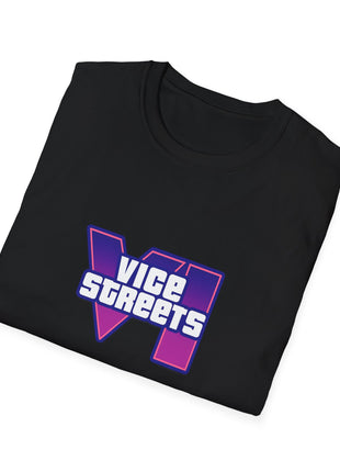 T-Shirt — 'Vice Streets' Retro Logo Front & 'Wanted' Rainbow Stars Back