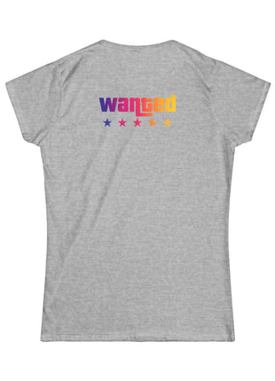 Miami Nights Women's Tee — Retro Sunset Palm Beach Graphic Tee ("WANTED" Back)