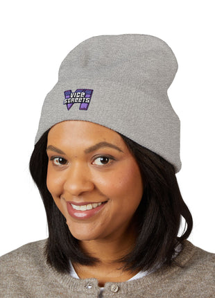 Embroidered 'The Streets' Logo Cuffed Beanie — Retro Purple Graphic Knit Hat