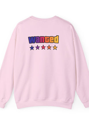 Miami Nights Sweatshirt — Retro Palm Beach Sunset Crewneck (’Wanted’ Back Graphic)