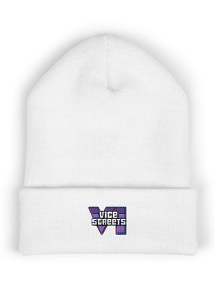 Embroidered 'Vice Streets' Cuffed Beanie – Retro Vaporwave Knit Hat