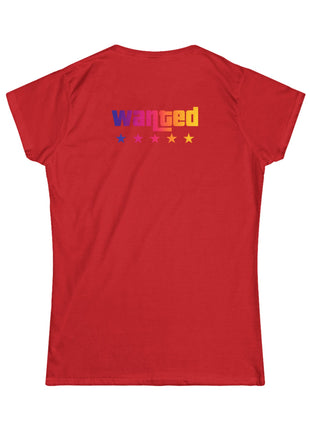 Miami Nights Women's Tee — Retro Sunset Palm Beach Graphic Tee ("WANTED" Back)
