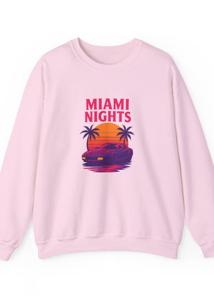 Miami Nights Sweatshirt — Retro Palm Beach Sunset Crewneck (’Wanted’ Back Graphic)
