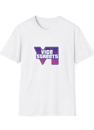 T-Shirt — 'Vice Streets' Retro Logo Front & 'Wanted' Rainbow Stars Back