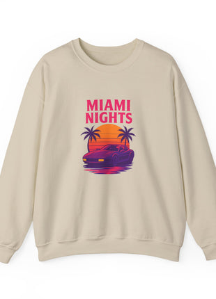 Miami Nights Sweatshirt — Retro Palm Beach Sunset Crewneck (’Wanted’ Back Graphic)