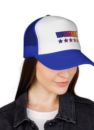 Trucker Cap — "Wanted" Retro Rainbow Stars Hat