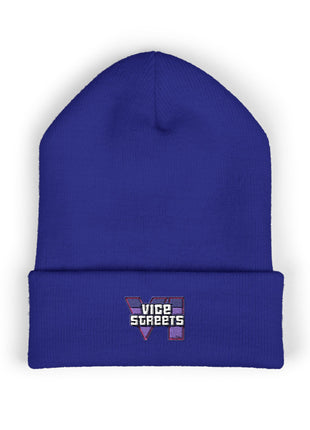 Embroidered 'The Streets' Logo Cuffed Beanie — Retro Purple Graphic Knit Hat