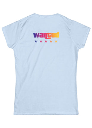 Miami Nights Women's Tee — Retro Sunset Palm Beach Graphic Tee ("WANTED" Back)
