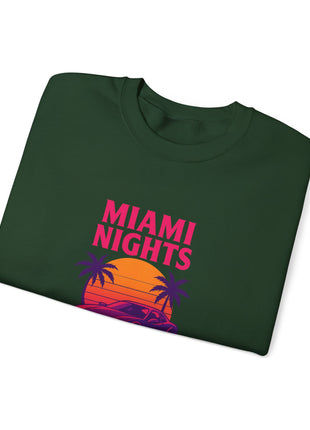 Miami Nights Sweatshirt — Retro Palm Beach Sunset Crewneck (’Wanted’ Back Graphic)