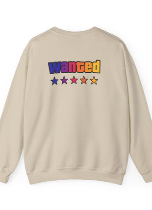 Miami Nights Sweatshirt — Retro Palm Beach Sunset Crewneck (’Wanted’ Back Graphic)