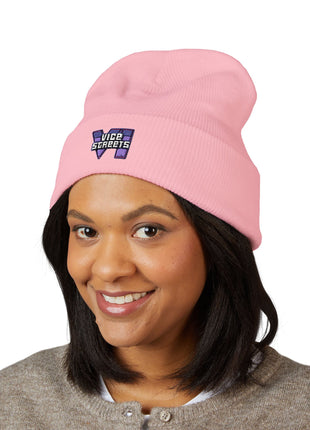 Embroidered 'The Streets' Logo Cuffed Beanie — Retro Purple Graphic Knit Hat