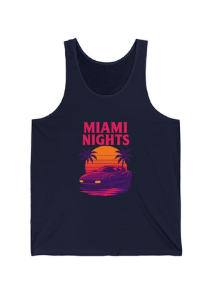 Miami Nights Tank Top — Retro Sunset Car Graphic "Miami Nights" Beach Vest