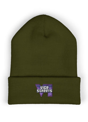 Embroidered 'The Streets' Logo Cuffed Beanie — Retro Purple Graphic Knit Hat