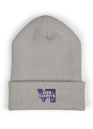 Embroidered 'The Streets' Logo Cuffed Beanie — Retro Purple Graphic Knit Hat