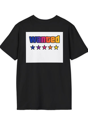 T-Shirt — 'Vice Streets' Retro Logo Front & 'Wanted' Rainbow Stars Back