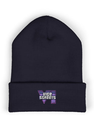 Embroidered 'The Streets' Logo Cuffed Beanie — Retro Purple Graphic Knit Hat