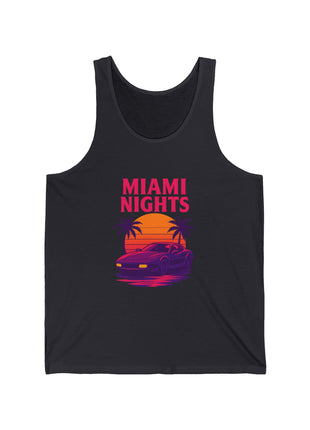 Miami Nights Tank Top — Retro Sunset Car Graphic "Miami Nights" Beach Vest