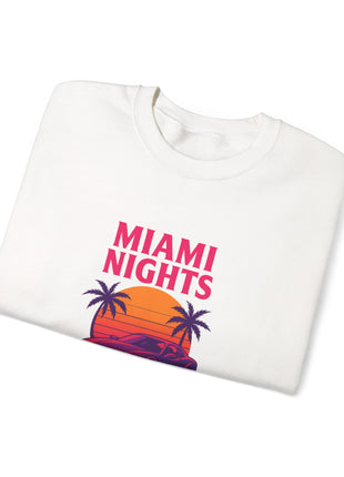 Miami Nights Sweatshirt — Retro Palm Beach Sunset Crewneck (’Wanted’ Back Graphic)