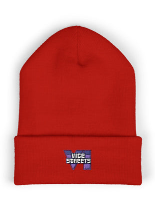 Embroidered 'Vice Streets' Cuffed Beanie – Retro Vaporwave Knit Hat