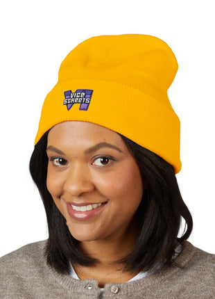 Embroidered 'The Streets' Logo Cuffed Beanie — Retro Purple Graphic Knit Hat