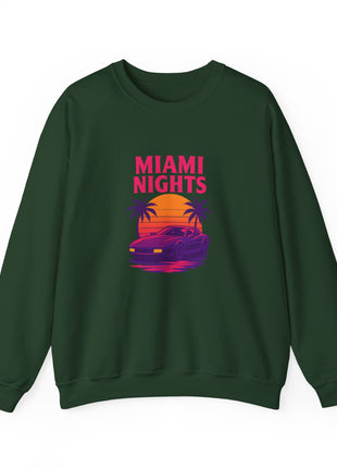 Miami Nights Sweatshirt — Retro Palm Beach Sunset Crewneck (’Wanted’ Back Graphic)