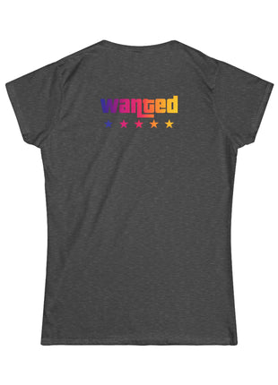 Miami Nights Women's Tee — Retro Sunset Palm Beach Graphic Tee ("WANTED" Back)