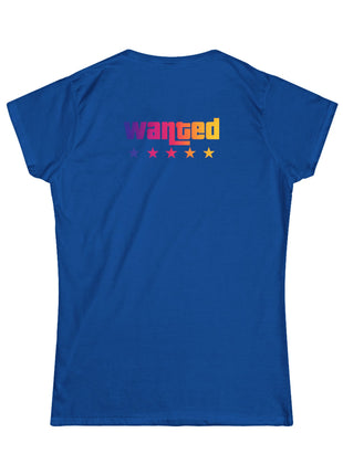 Miami Nights Women's Tee — Retro Sunset Palm Beach Graphic Tee ("WANTED" Back)