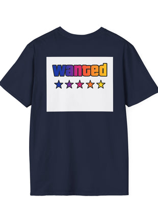 T-Shirt — 'Vice Streets' Retro Logo Front & 'Wanted' Rainbow Stars Back