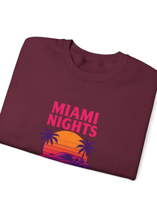 Miami Nights Sweatshirt — Retro Palm Beach Sunset Crewneck (’Wanted’ Back Graphic)