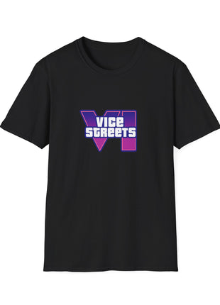 T-Shirt — 'Vice Streets' Retro Logo Front & 'Wanted' Rainbow Stars Back