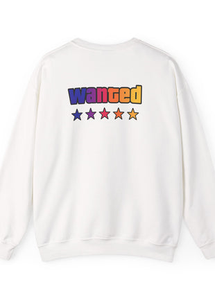 Miami Nights Sweatshirt — Retro Palm Beach Sunset Crewneck (’Wanted’ Back Graphic)